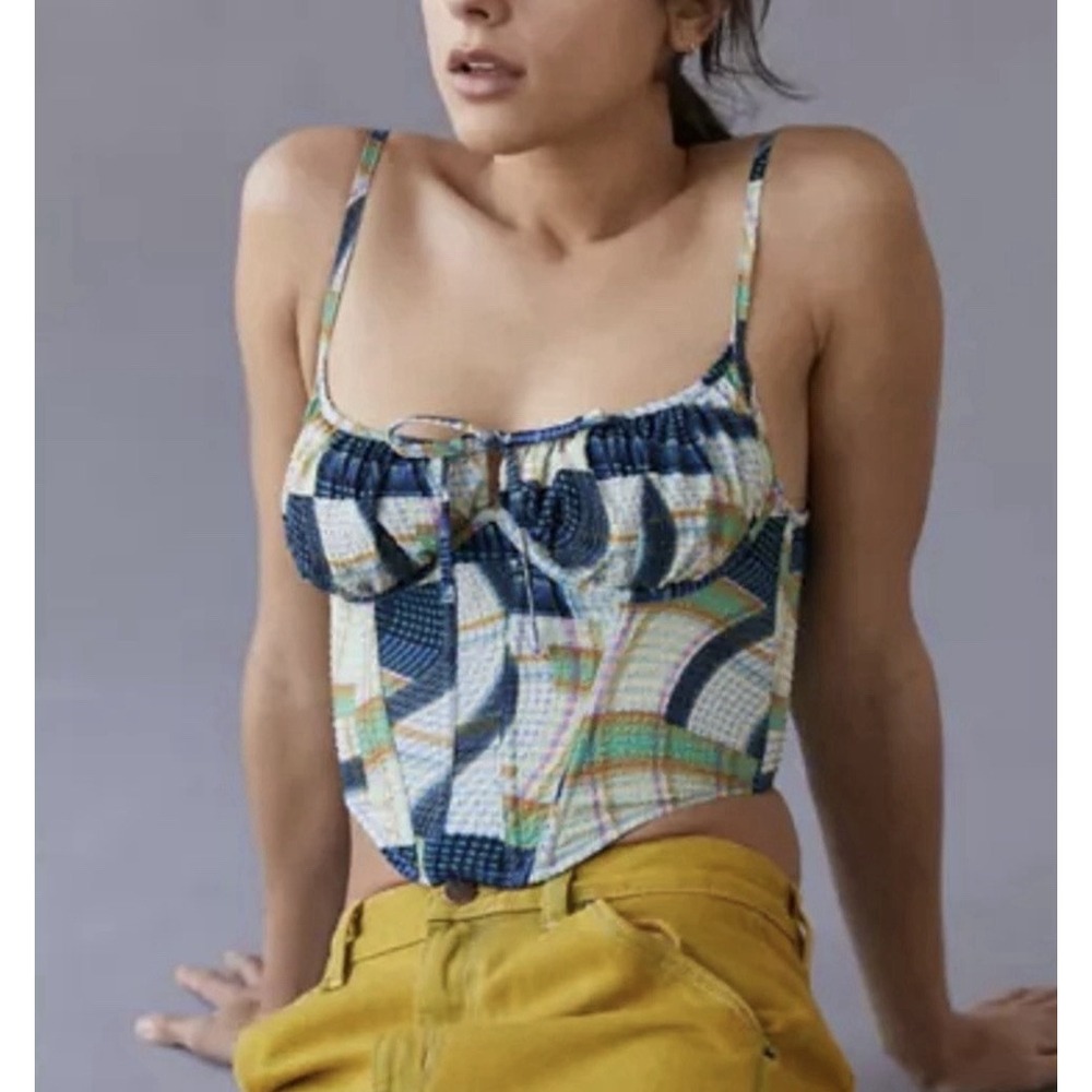 Urban Outfitters Seersucker Patchwork Plaid Corset Underwire Crop Top Y2k Boho